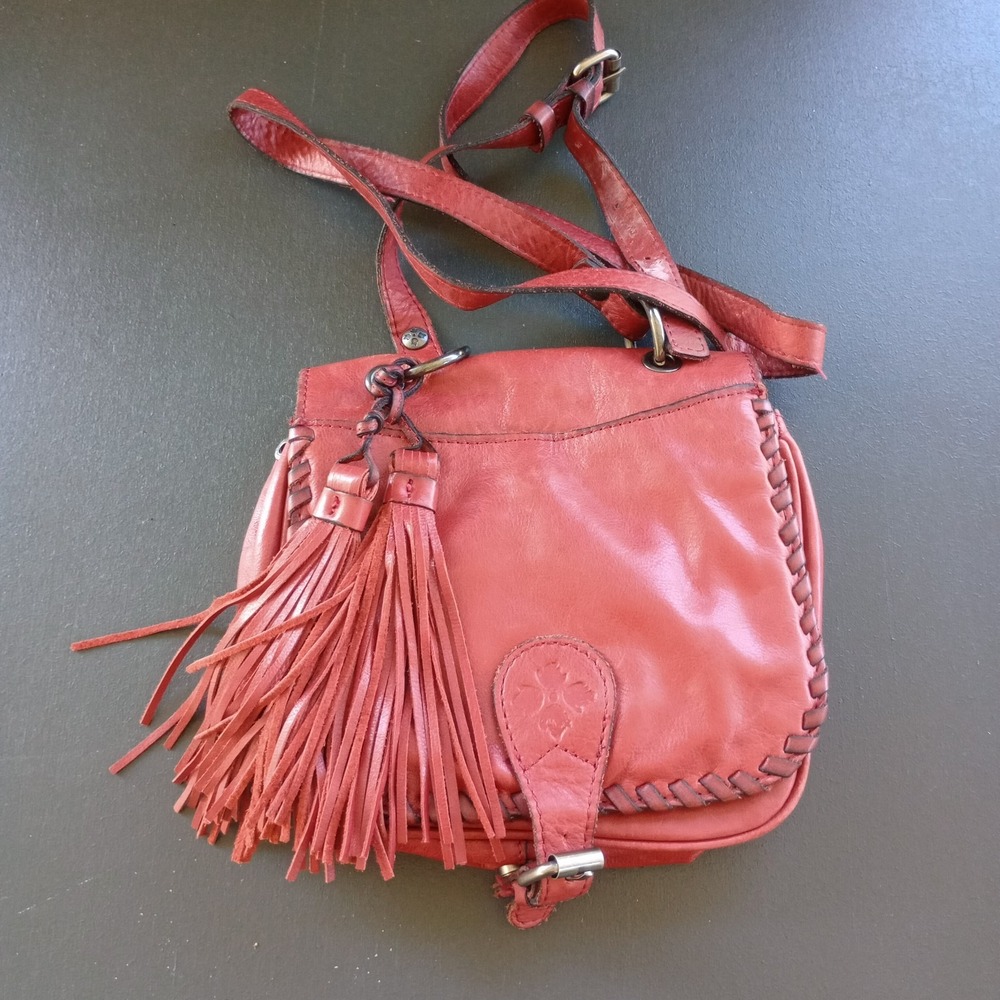 Patricia Nash Karisa Saddle Bag Crossbody Purse Fringe Red Leather Western Boho